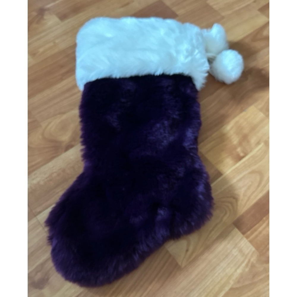 White/Plum Plush Christmas‎  Stocking .